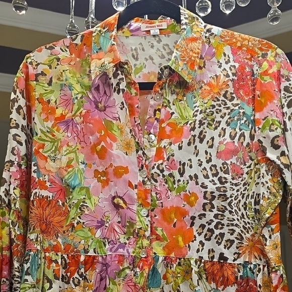 Johnny Was Wild Garden Cotton Floral and Leopard Print Mini Dress - Picture 5 of 16